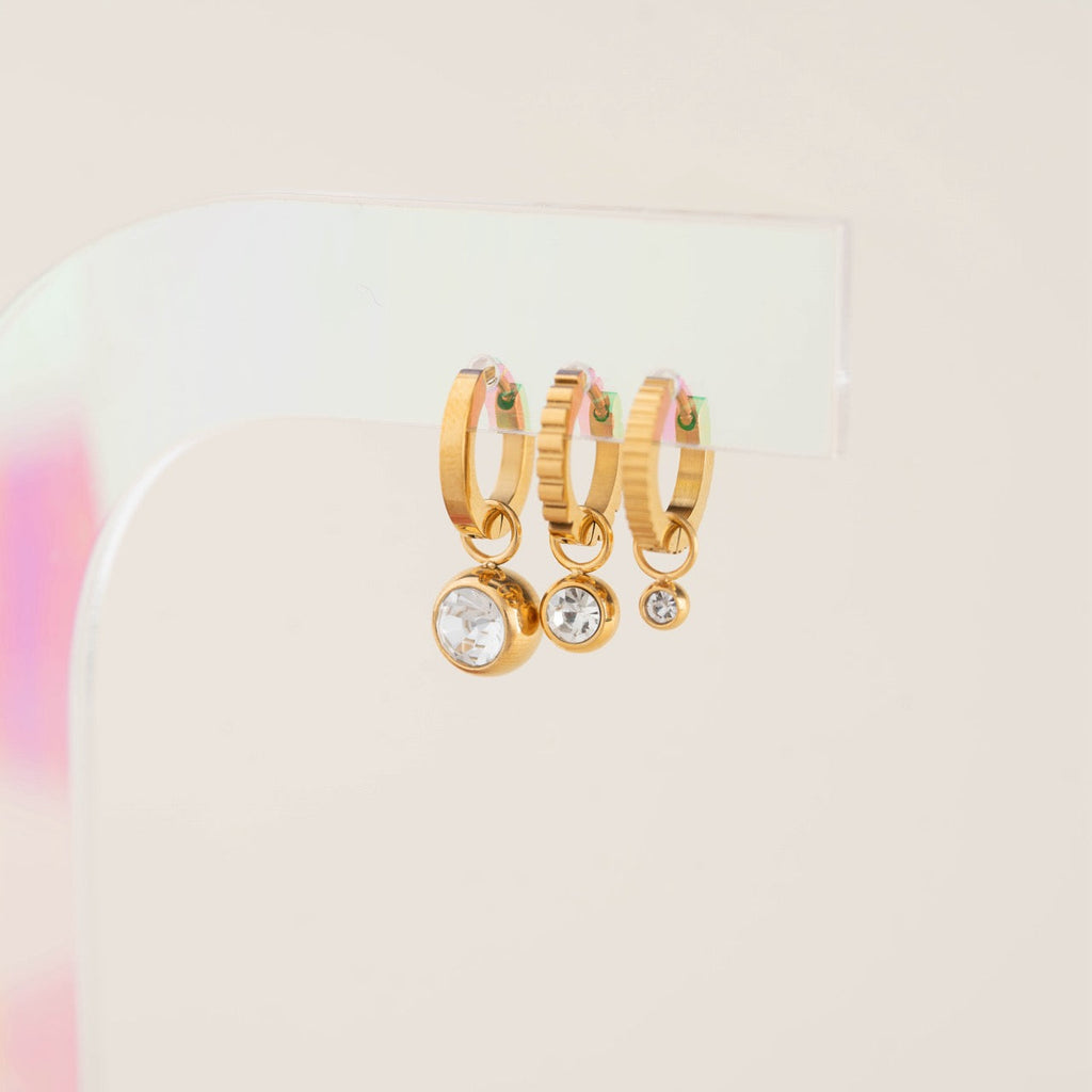 Round Crystal Huggie Hoop Charms