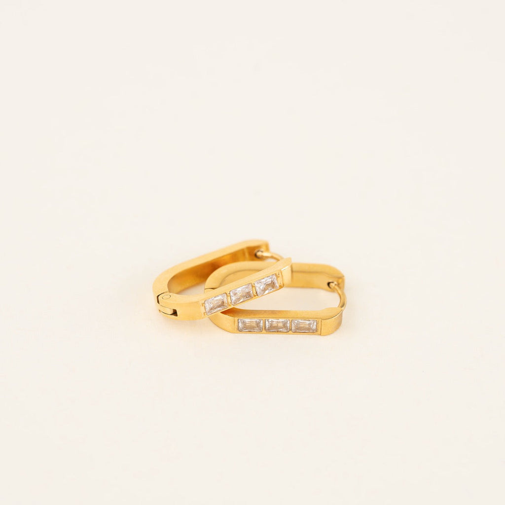 Crystal Oblong Huggie Hoop Earrings