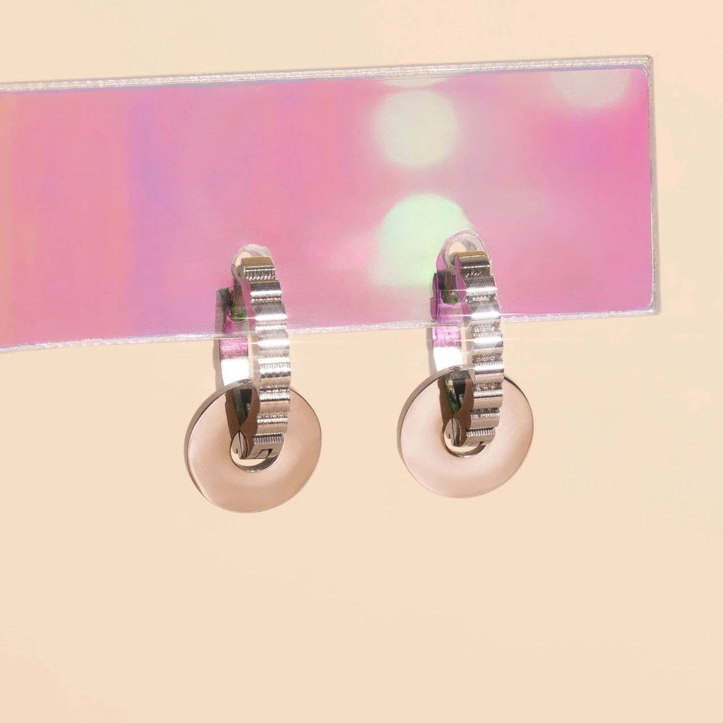Disc Rounded Huggie Hoop Charms by Oh Clementine