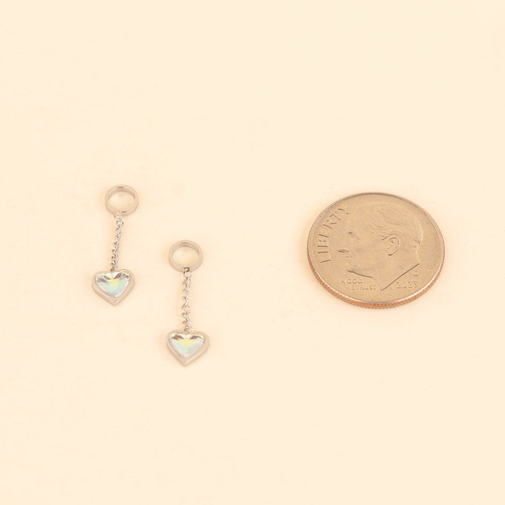 Iridescent Hanging Heart Huggie Hoop Charms