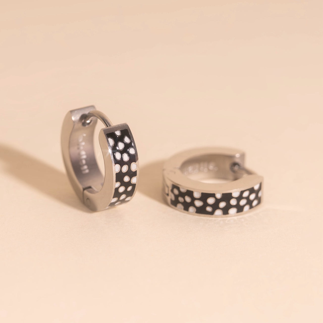 Black Fawn-print Chunky Huggie Hoop Earrings