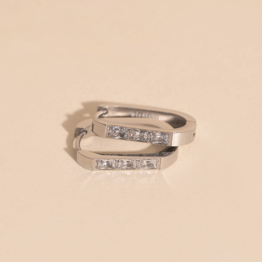 Crystal Oblong Huggie Hoop Earrings