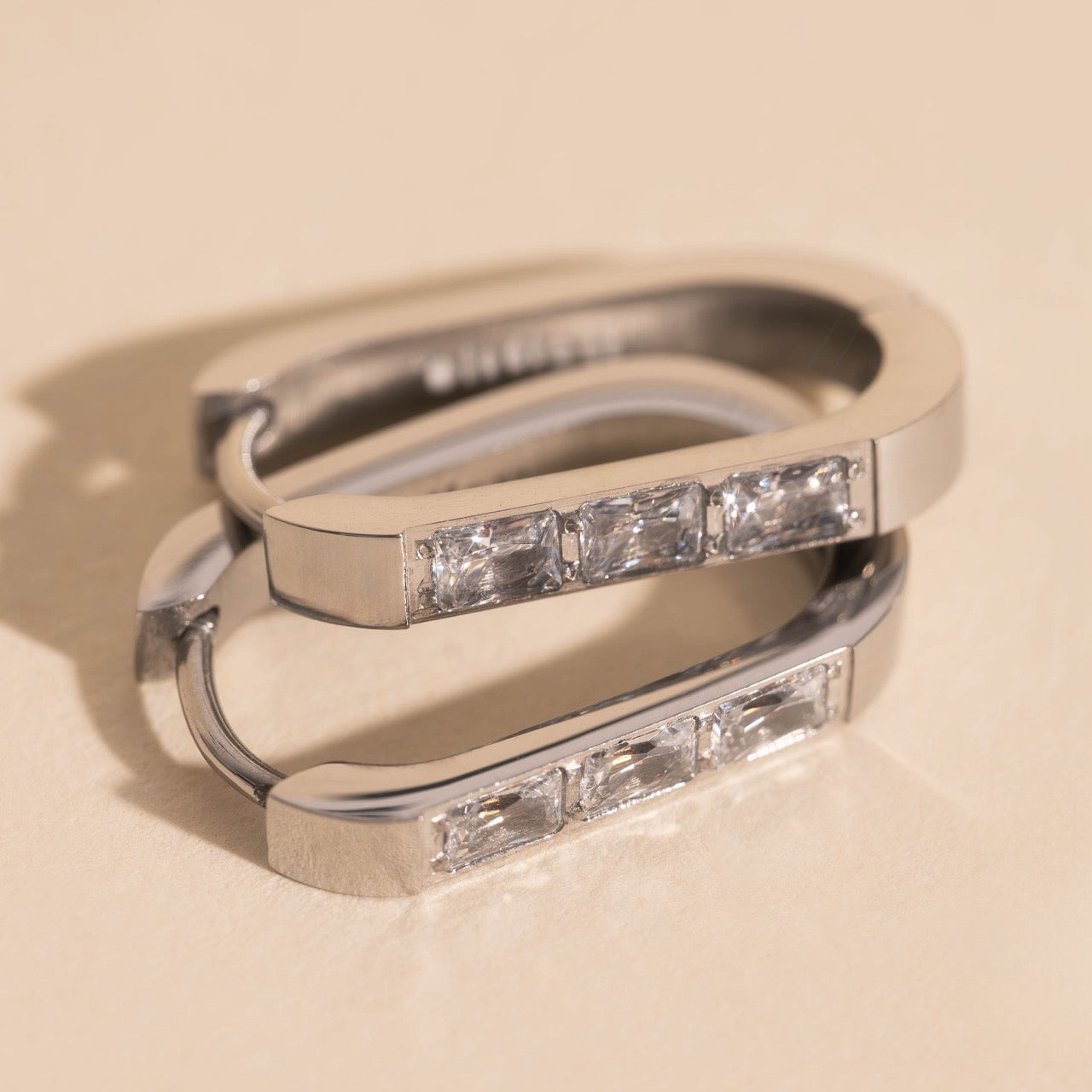 Crystal Oblong Huggie Hoop Earrings