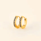 Black Gem Huggie Hoop Earrings