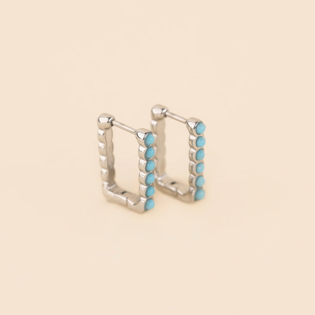 Turquoise Rectangle Huggie Hoop Earrings