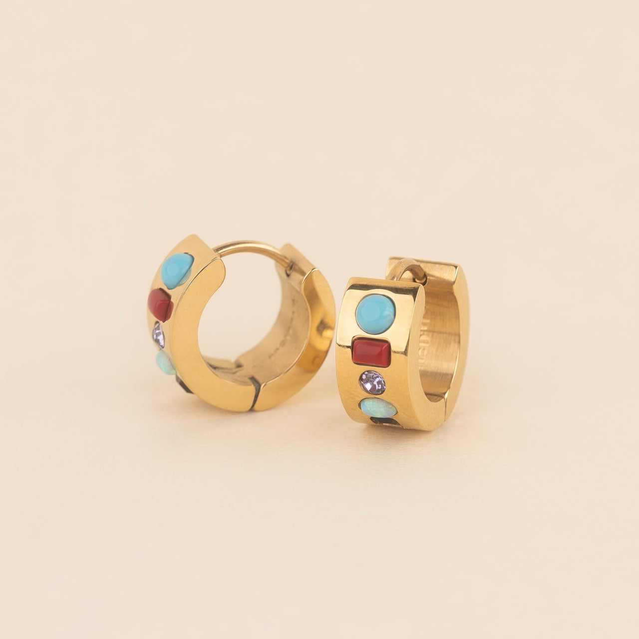 Gemstone Super Chunky Huggie Hoop Earrings