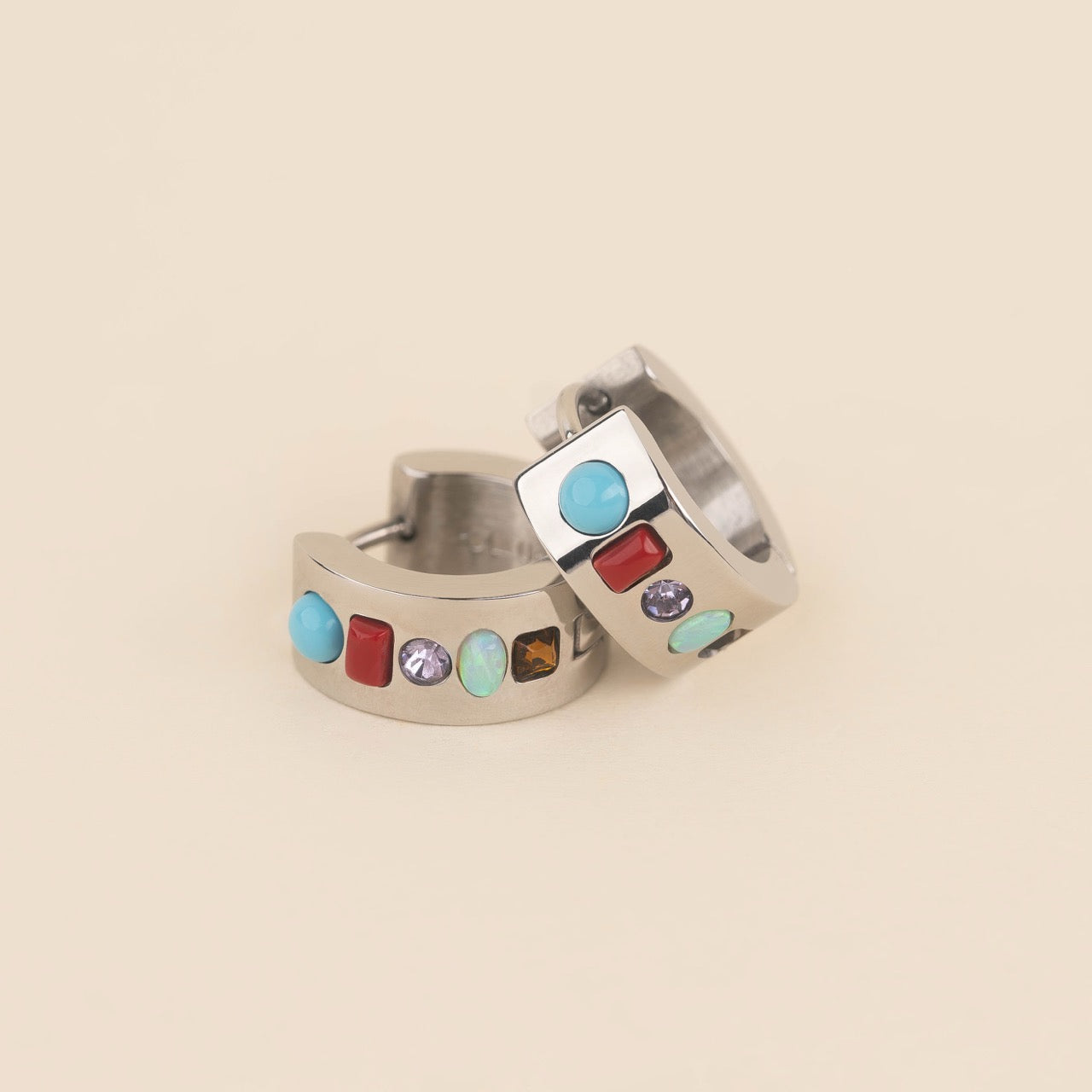 Gemstone Super Chunky Huggie Hoop Earrings