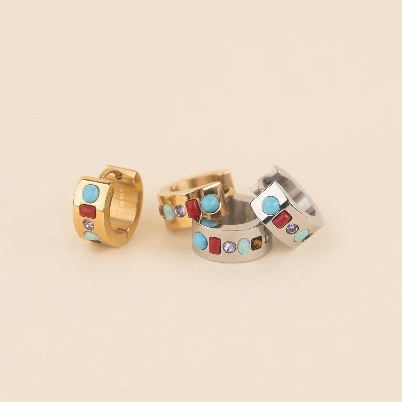 Gemstone Super Chunky Huggie Hoop Earrings