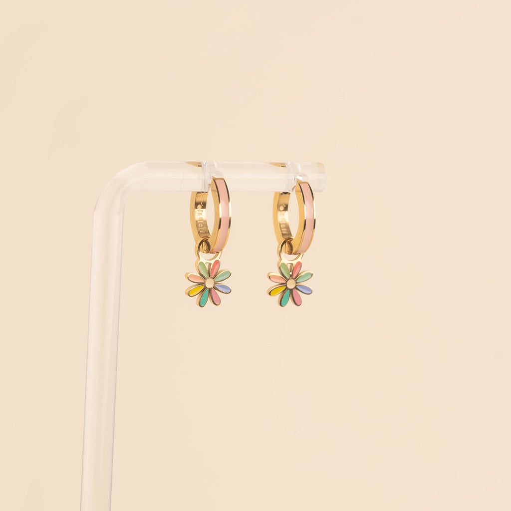 Rainbow Daisy Huggie Hoop Charms