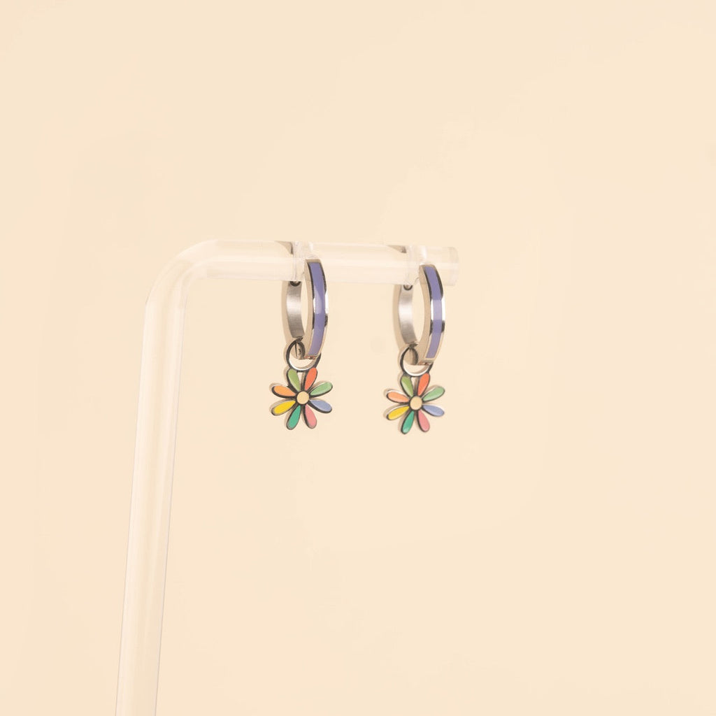 Rainbow Daisy Huggie Hoop Charms