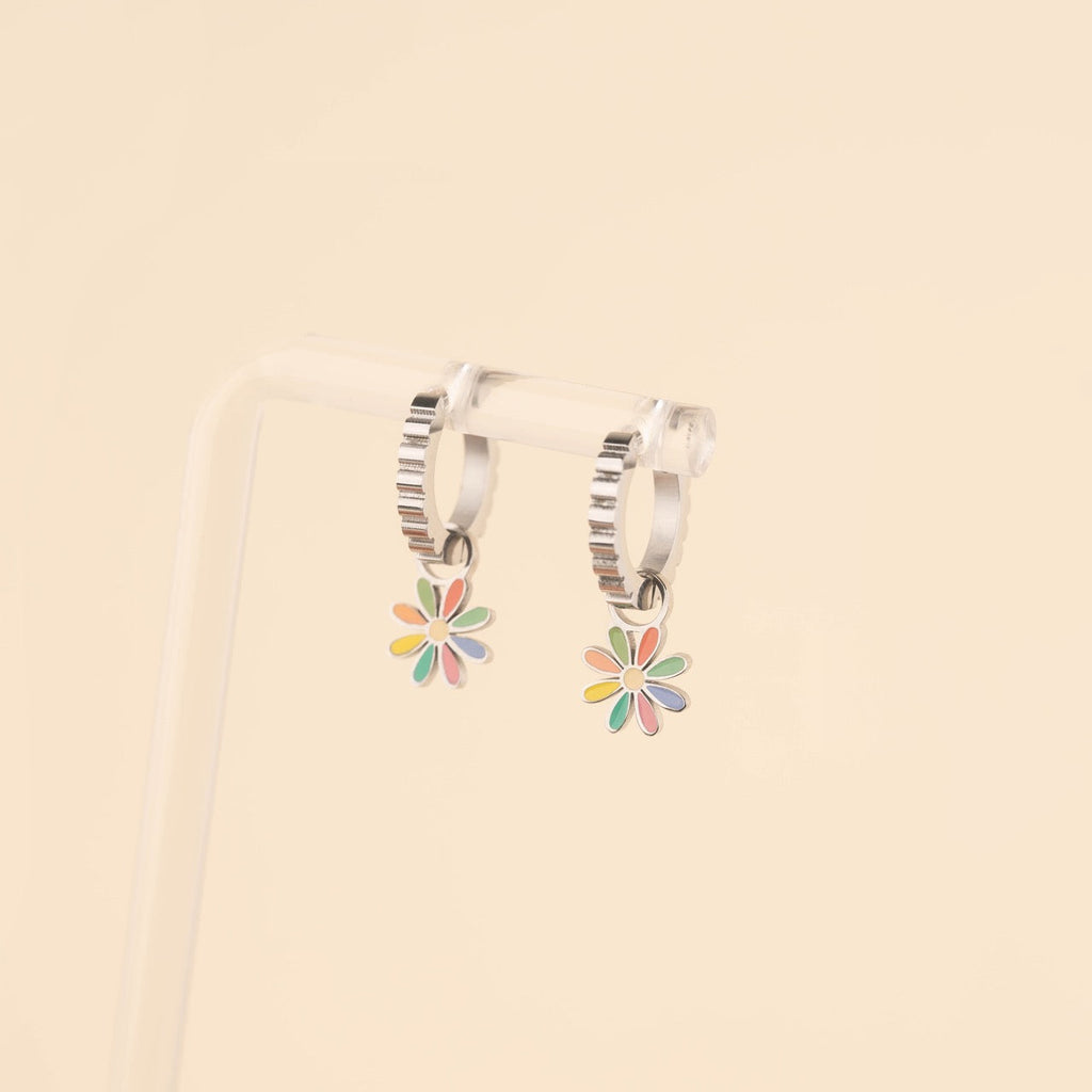 Rainbow Daisy Huggie Hoop Charms