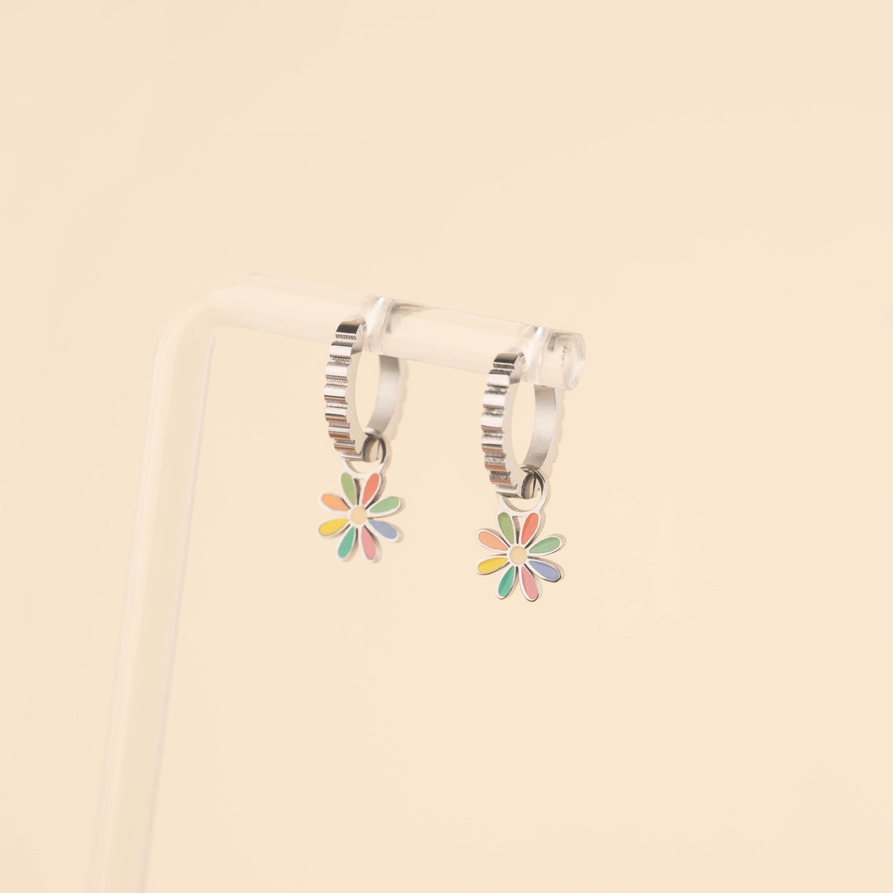 Rainbow Daisy Huggie Hoop Charms