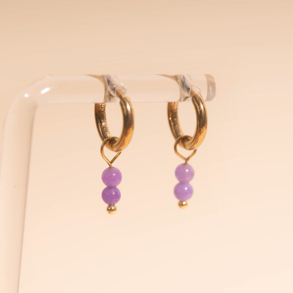 Lavender Bead Drop Huggie Hoop Charms