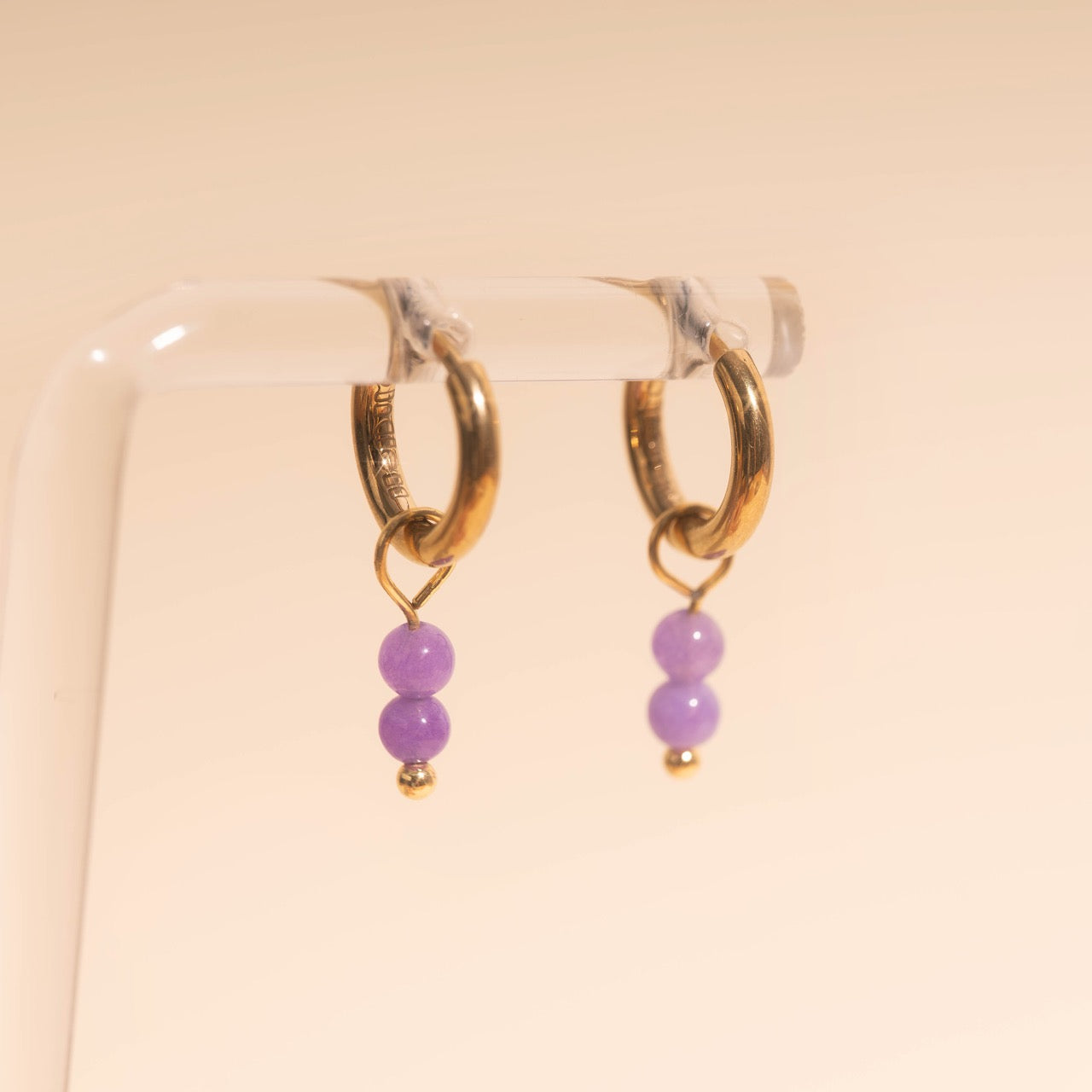 Lavender Bead Drop Huggie Hoop Charms