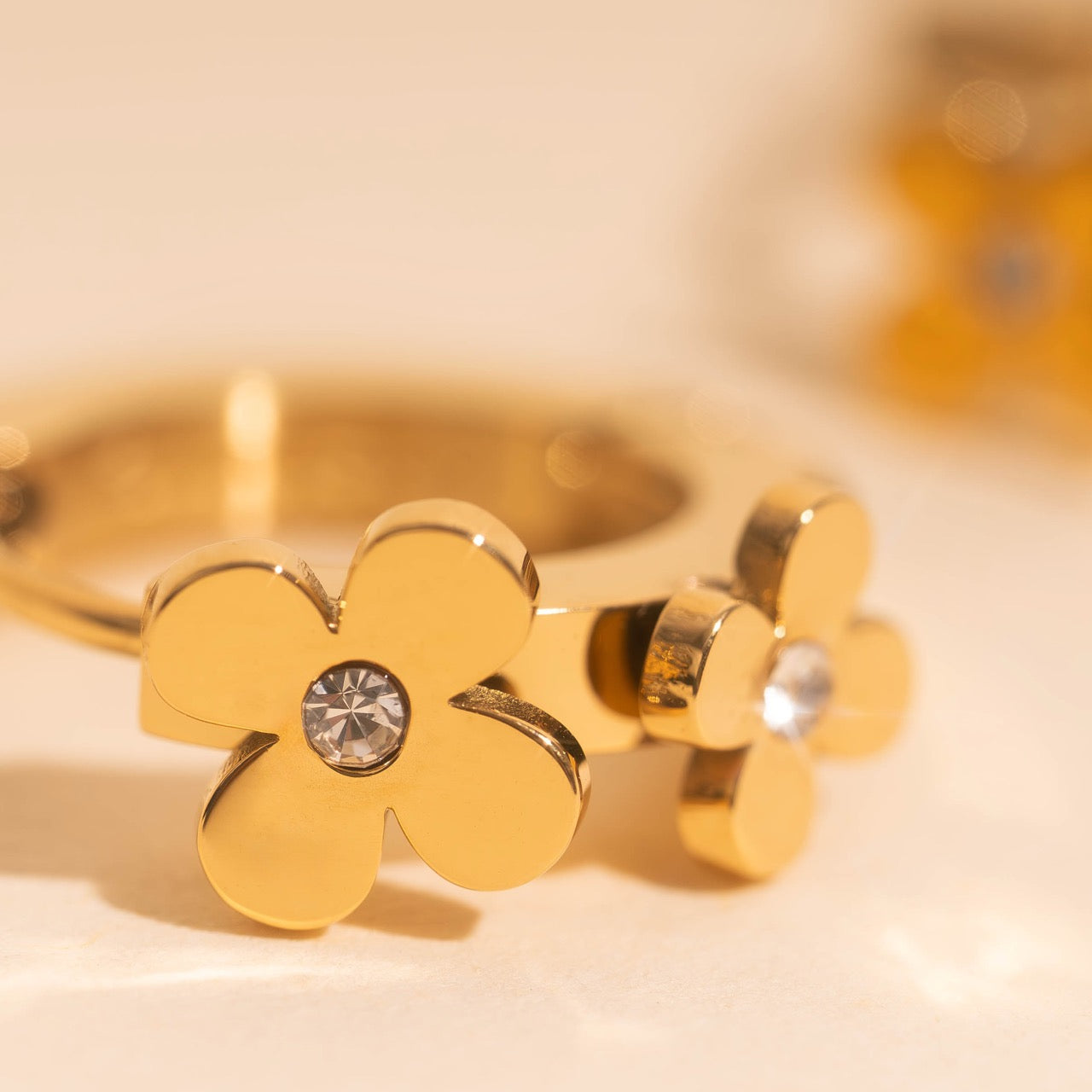 Crystal Flower 3D Huggie Hoop Earrings