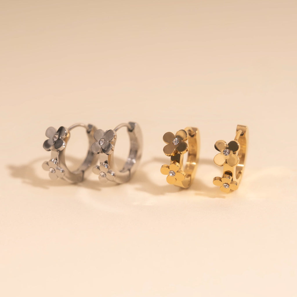 Crystal Flower 3D Huggie Hoop Earrings