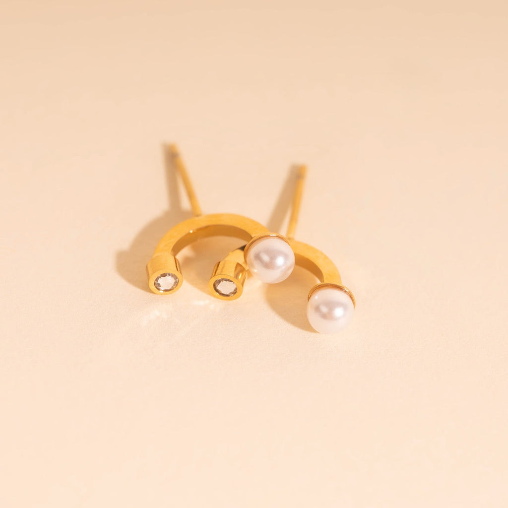 Arc and Pearl Stud Earrings