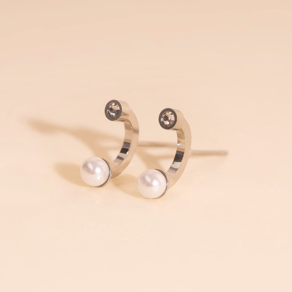 Arc and Pearl Stud Earrings
