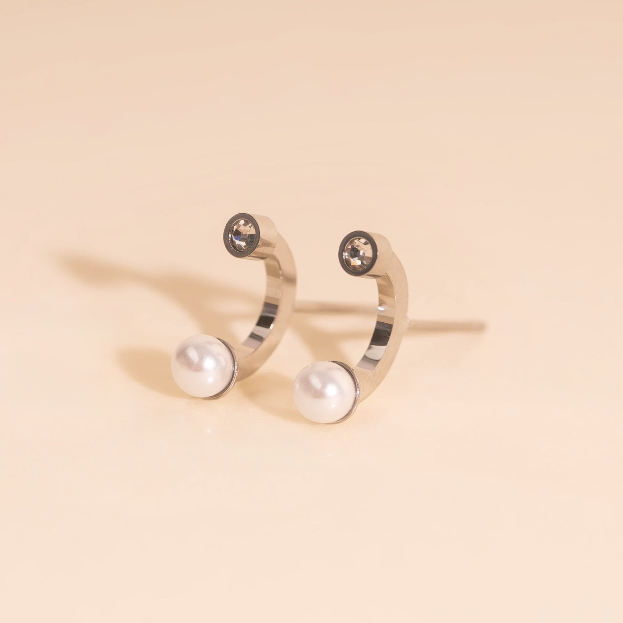 Arc and Pearl Stud Earrings