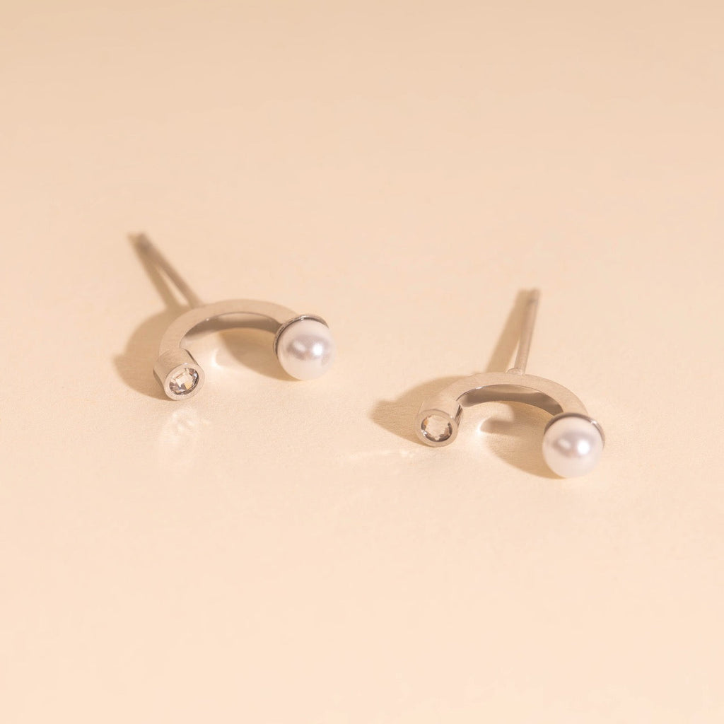 Arc and Pearl Stud Earrings