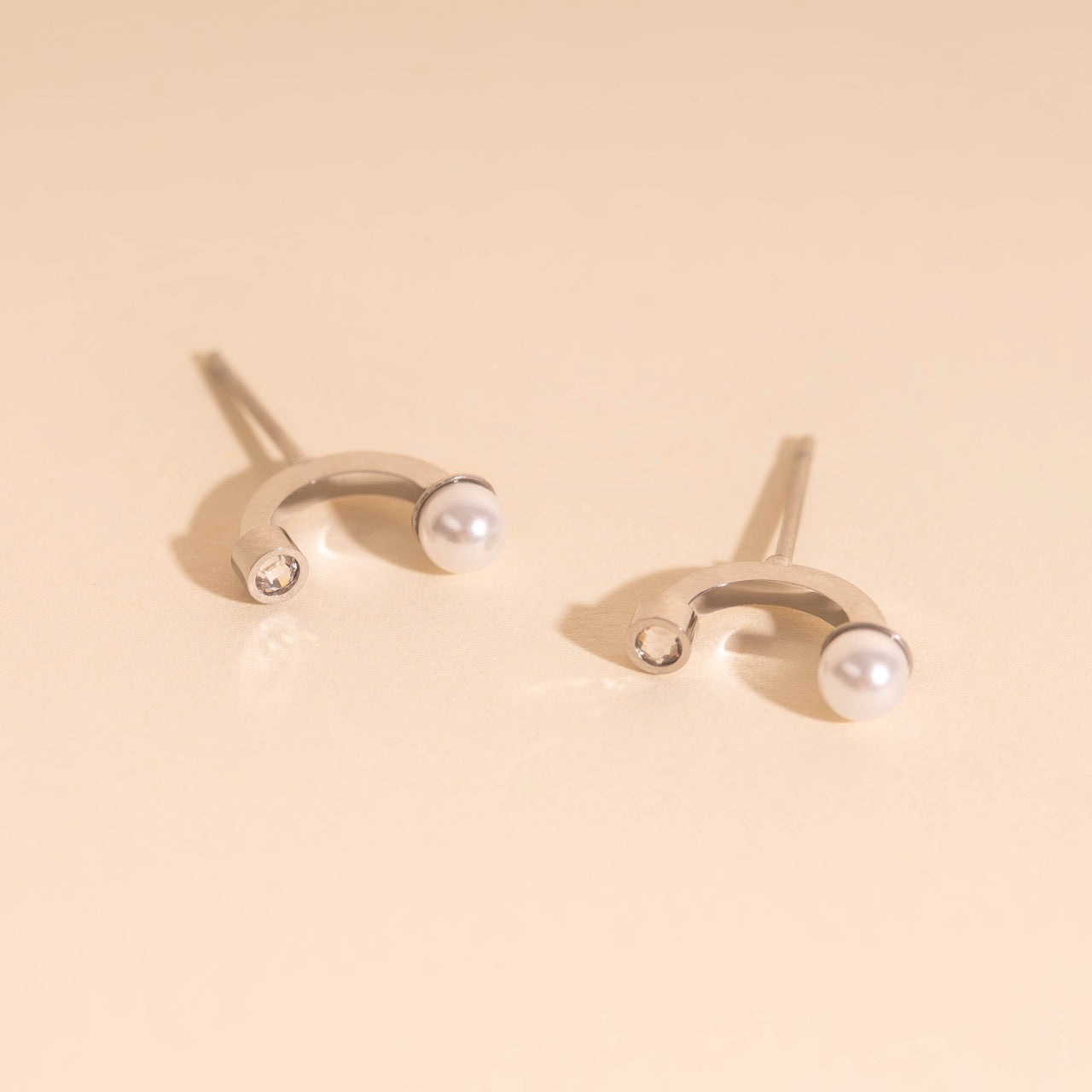 Arc and Pearl Stud Earrings