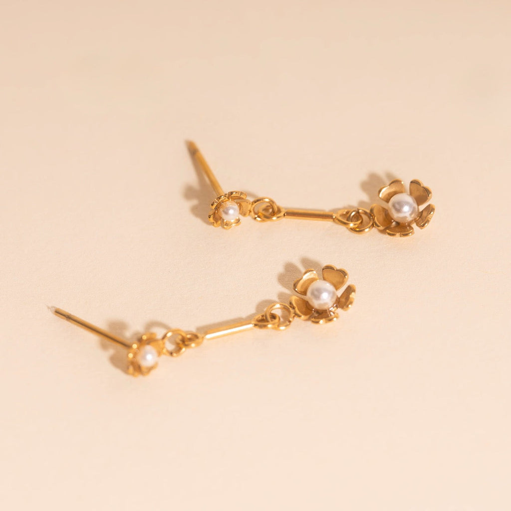 Pearl Flower Dangle Stud Earrings