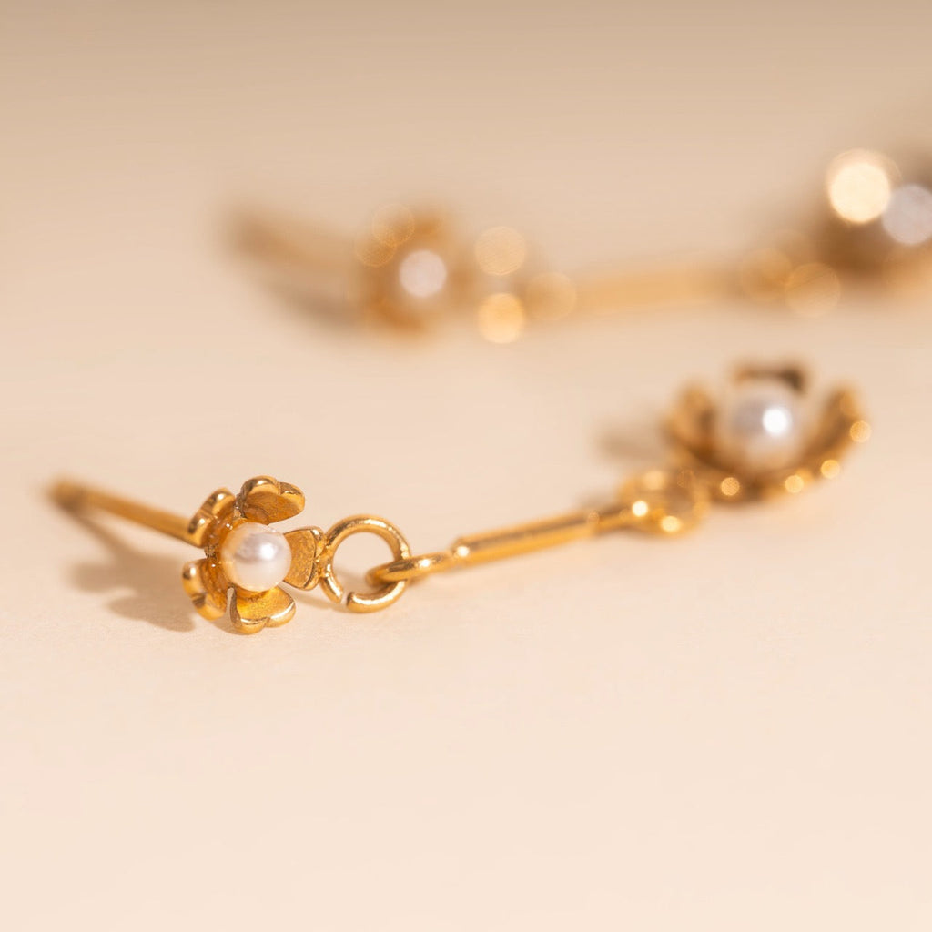 Pearl Flower Dangle Stud Earrings