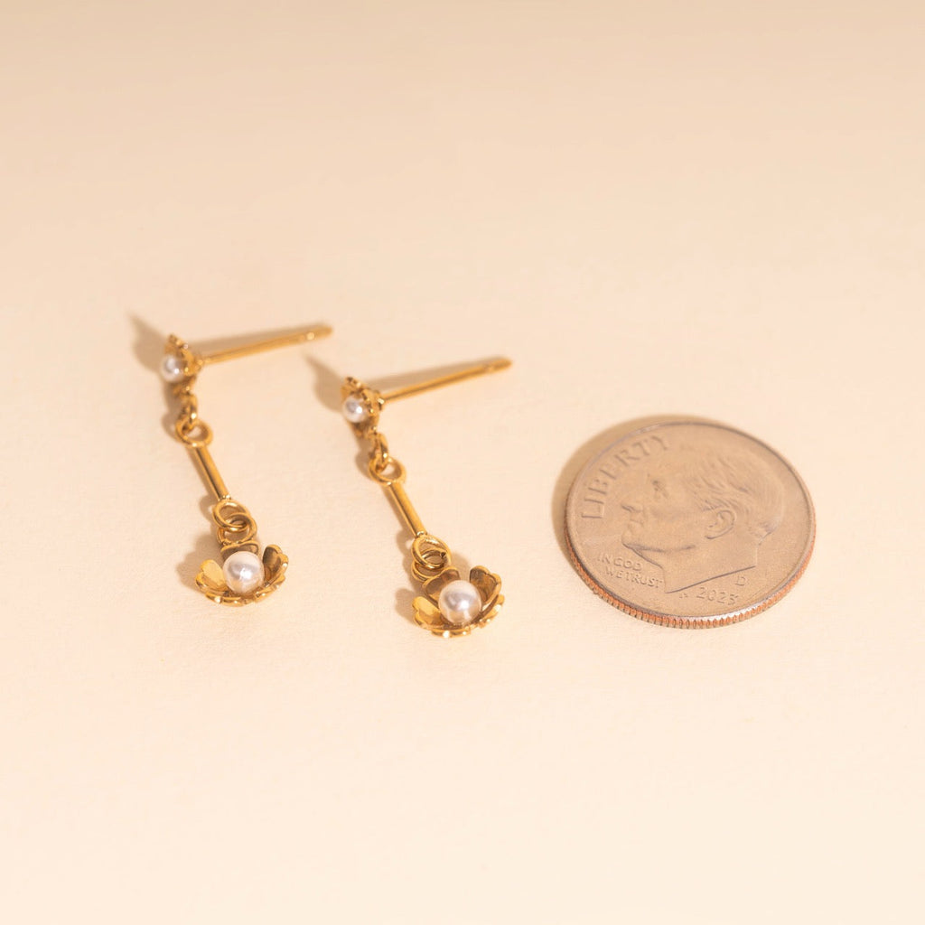 Pearl Flower Dangle Stud Earrings