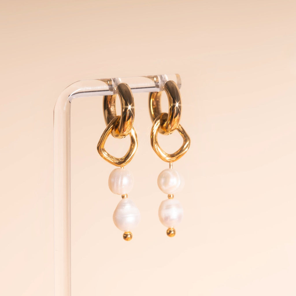 Ripple Pearl Huggie Hoop Charms