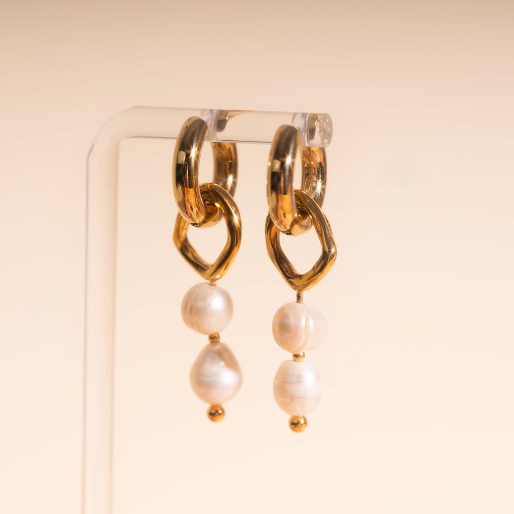 Ripple Pearl Huggie Hoop Charms