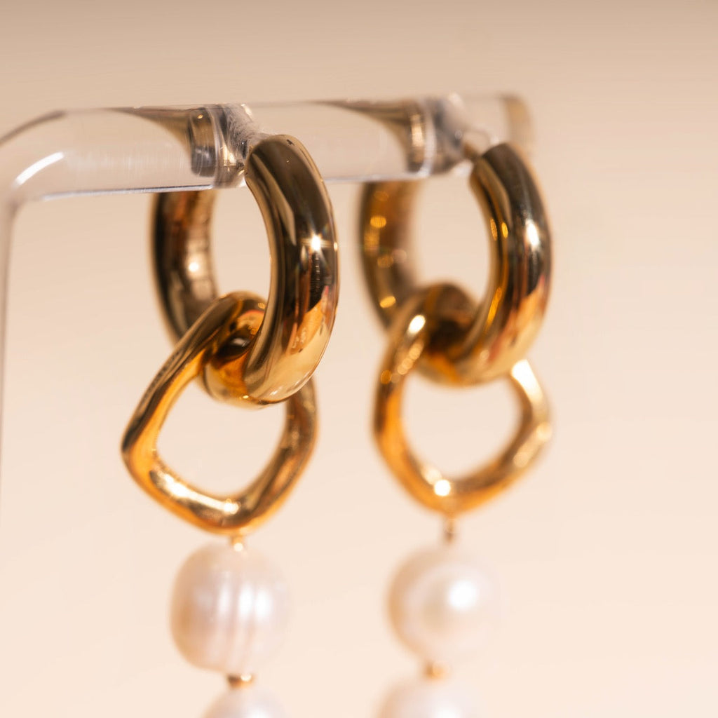 Ripple Pearl Huggie Hoop Charms