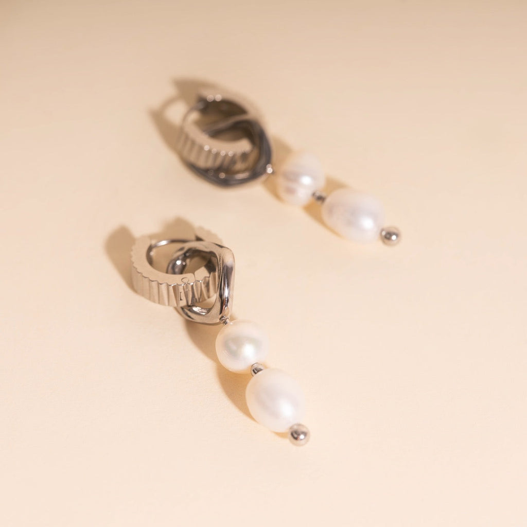 Ripple Pearl Huggie Hoop Charms