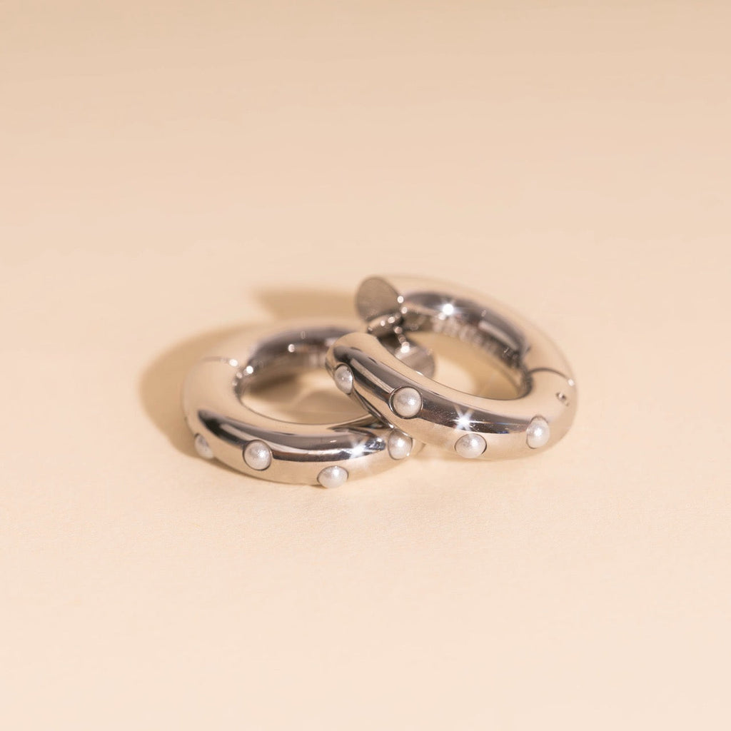 Pearl Chunky Rounded Huggie Hoop Earrings