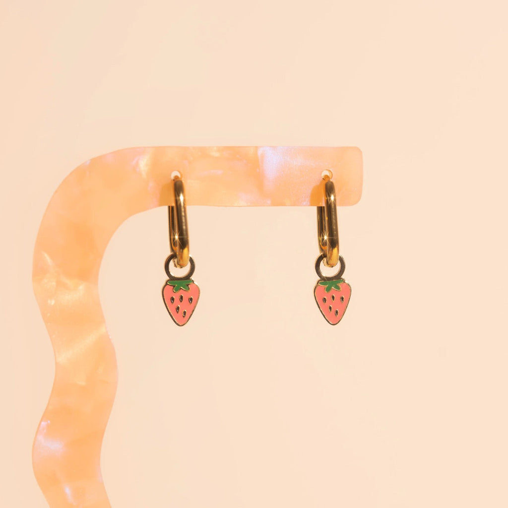 Mini Strawberry Huggie Hoop Charms