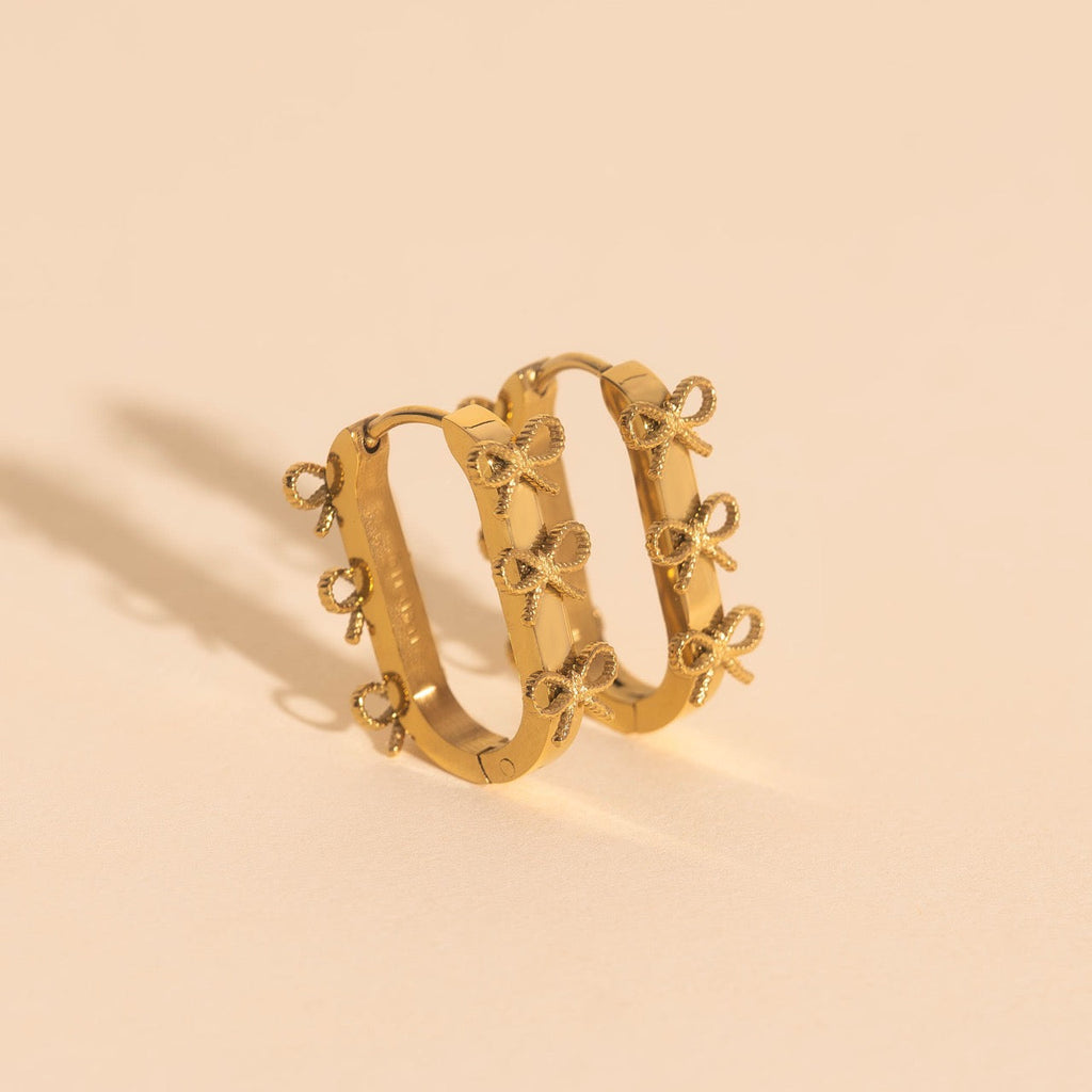 Stacked Rope Bow Oblong 3D Huggie Hoop Earrings