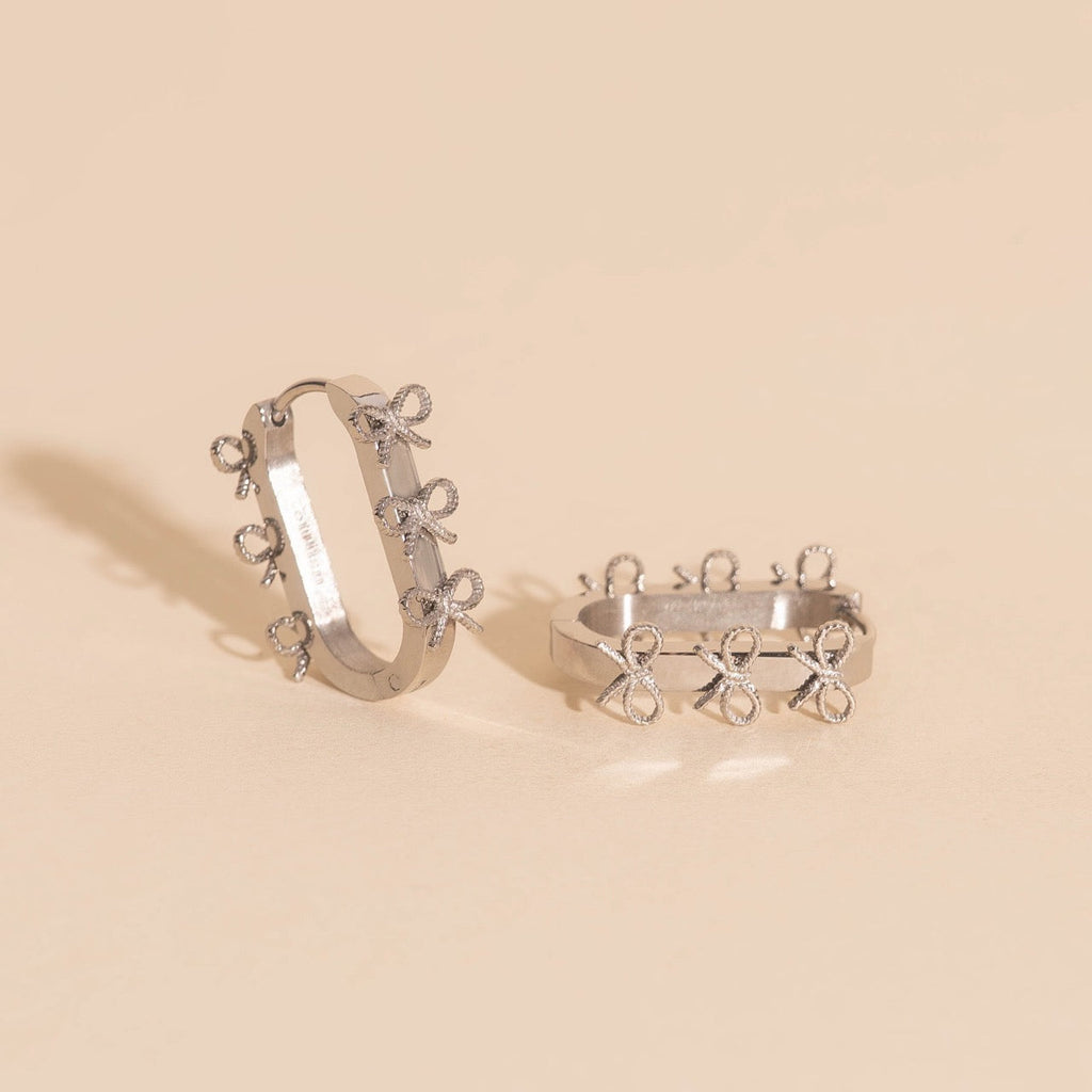 Stacked Rope Bow Oblong 3D Huggie Hoop Earrings