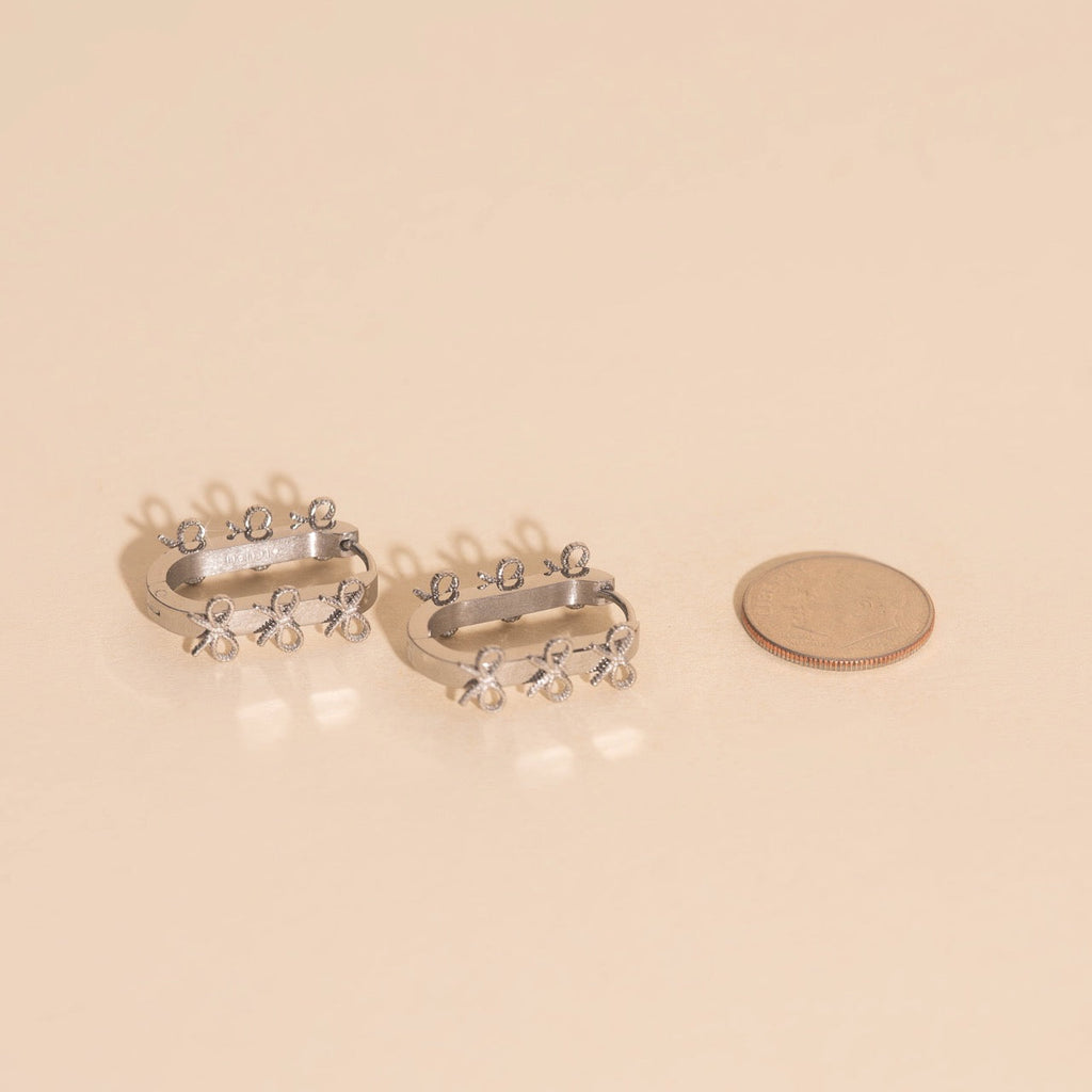 Stacked Rope Bow Oblong 3D Huggie Hoop Earrings