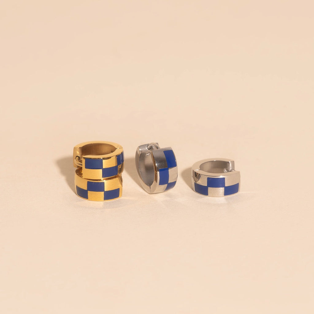 Checkered Rounded Super Chunky Huggie Hoop Earrings