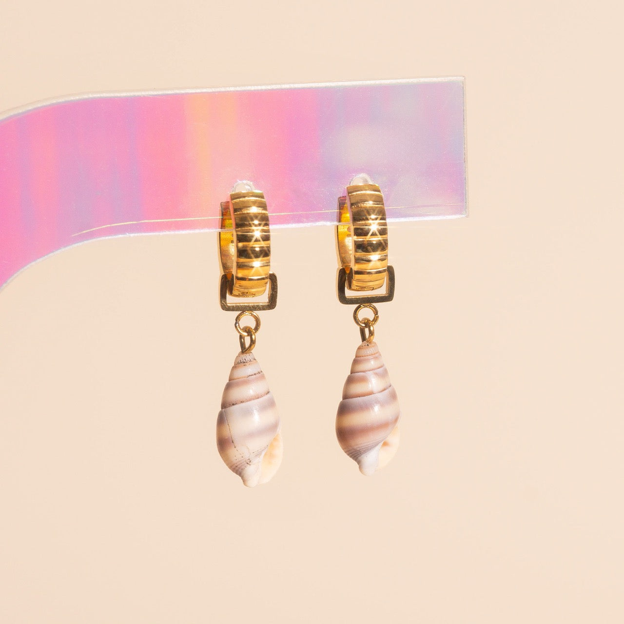 Spiral Shell Chunky Huggie Hoop Charms