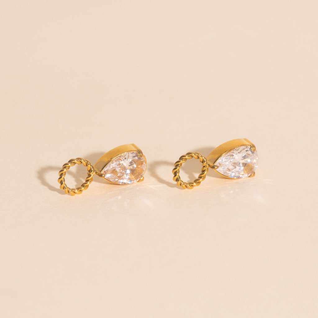 Crystal Pear Huggie Hoop Charms