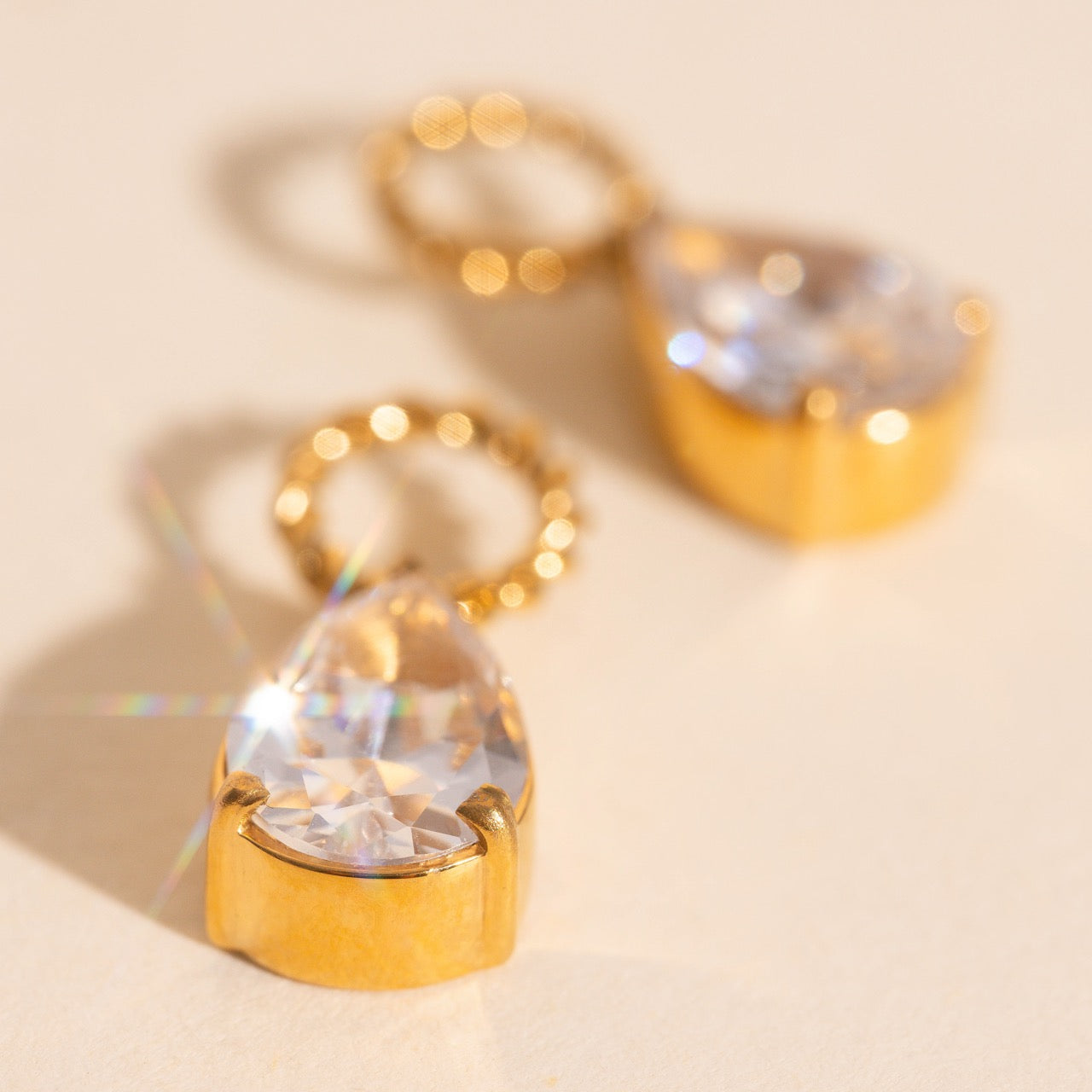 Crystal Pear Huggie Hoop Charms