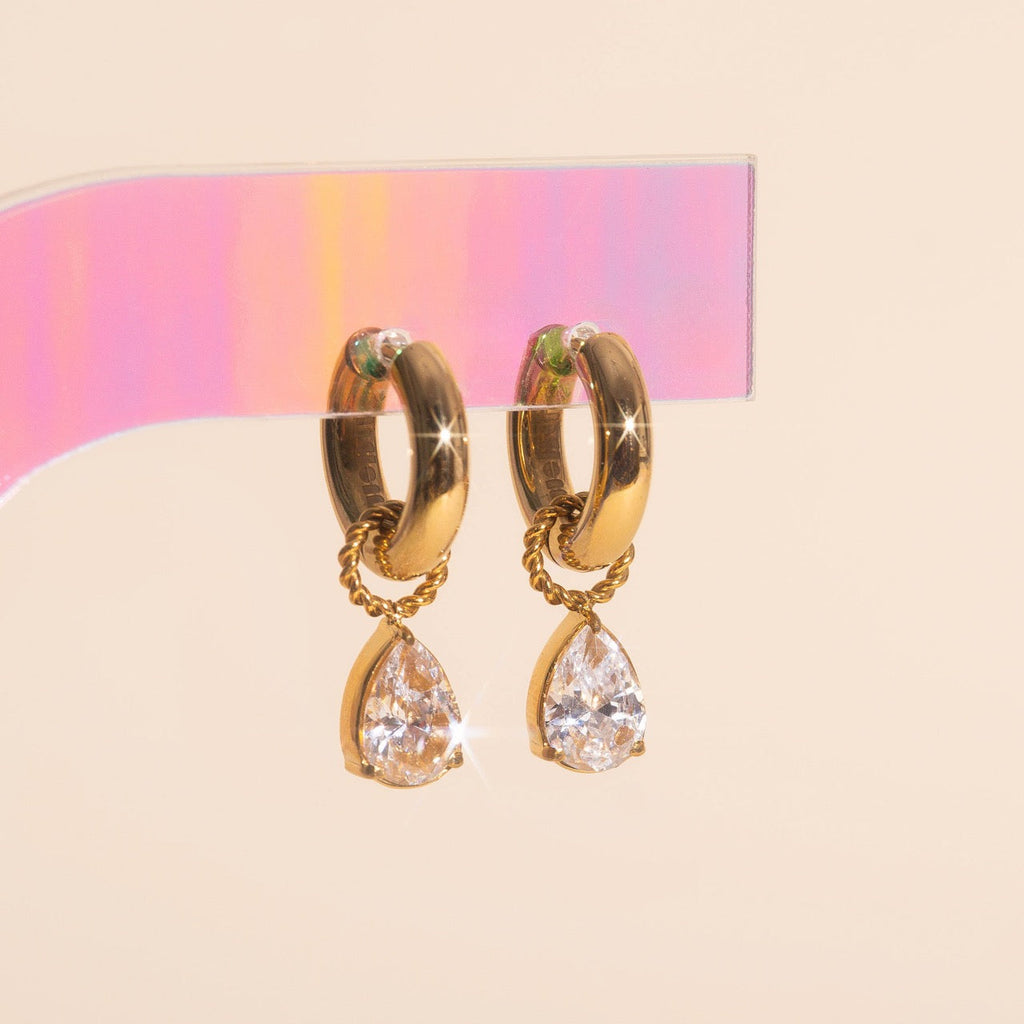 Crystal Pear Huggie Hoop Charms