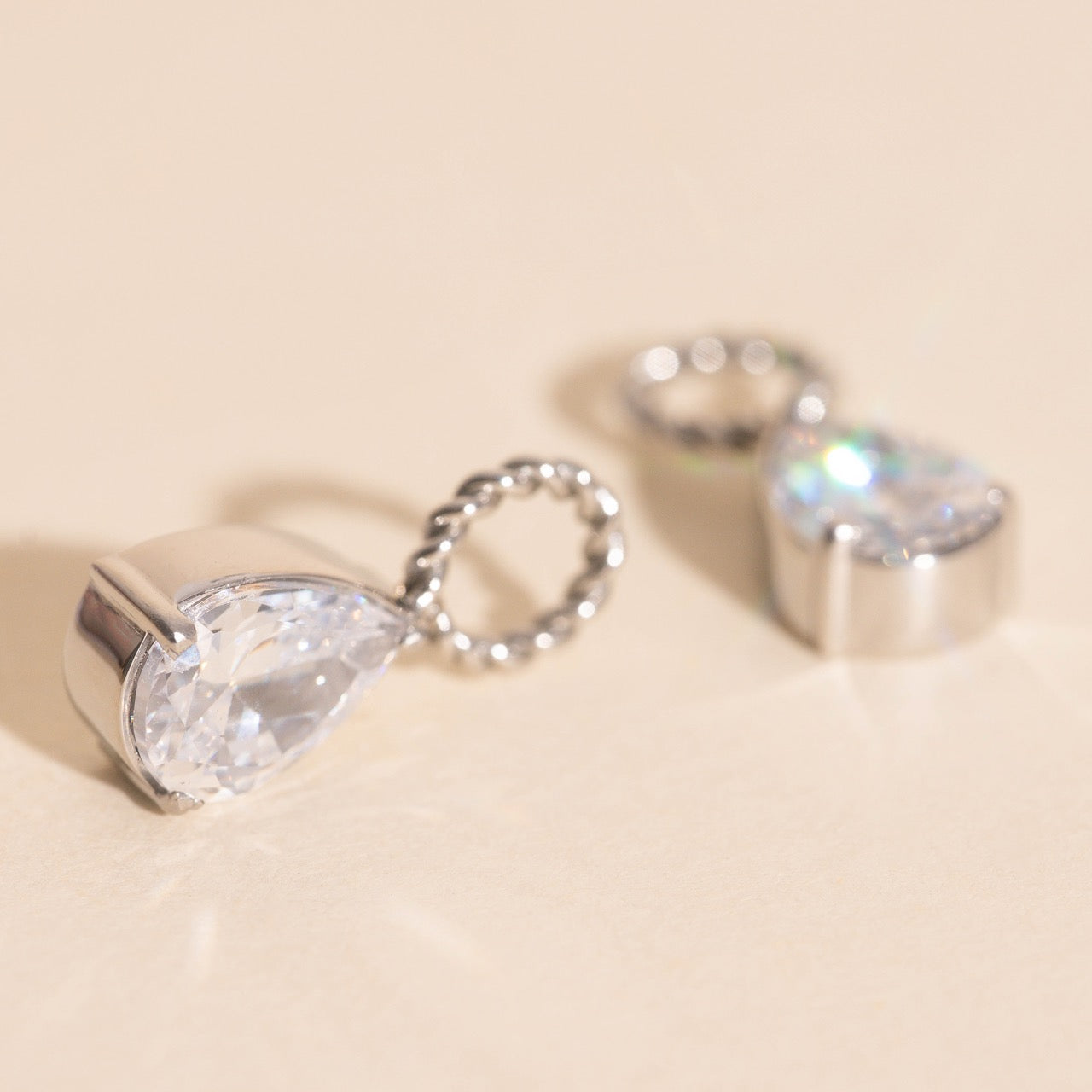 Crystal Pear Huggie Hoop Charms