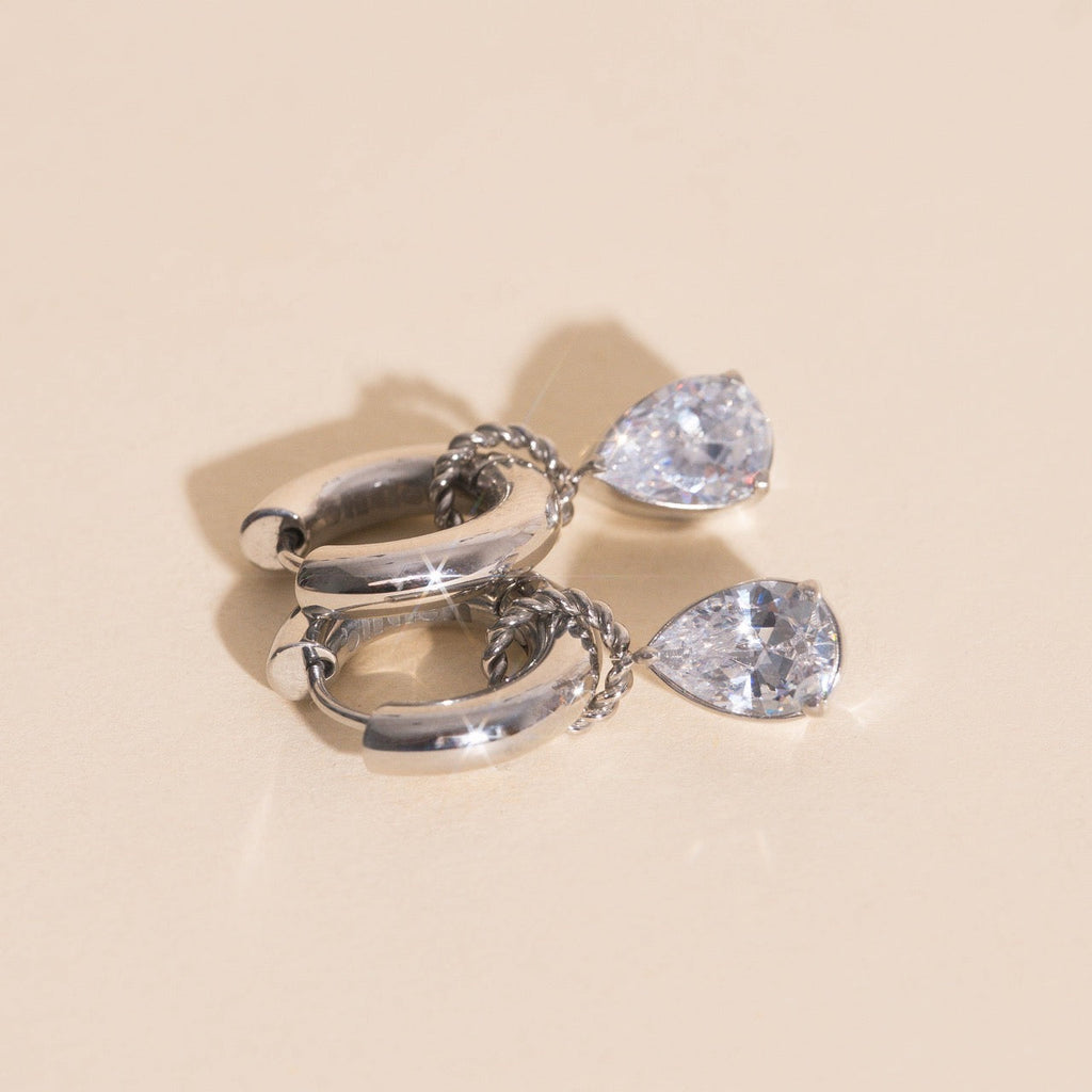 Crystal Pear Huggie Hoop Charms