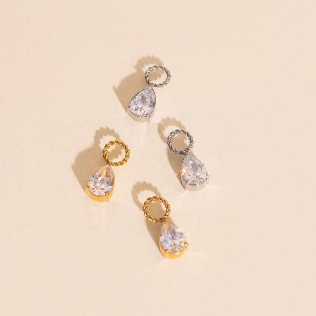 Crystal Pear Huggie Hoop Charms