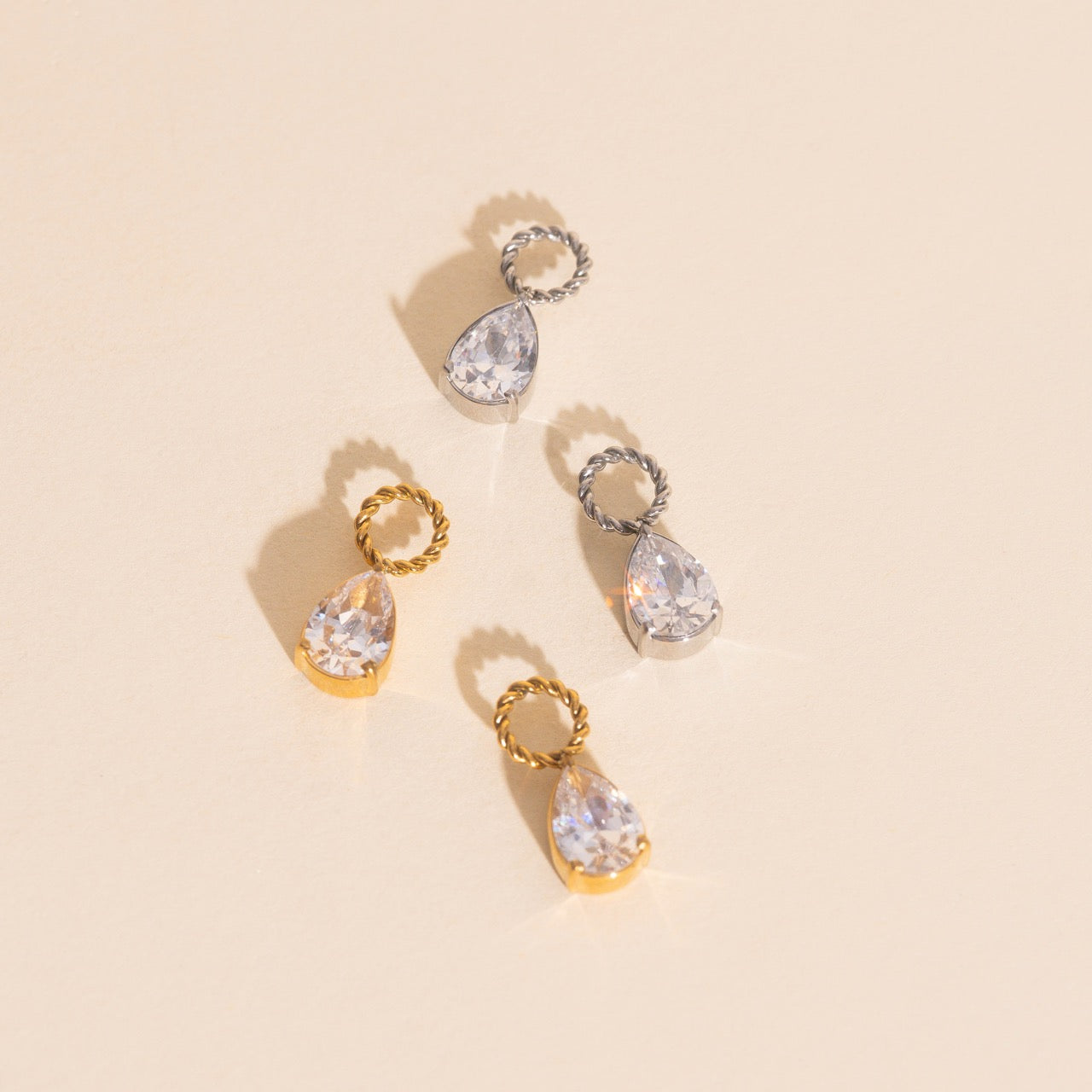 Crystal Pear Huggie Hoop Charms