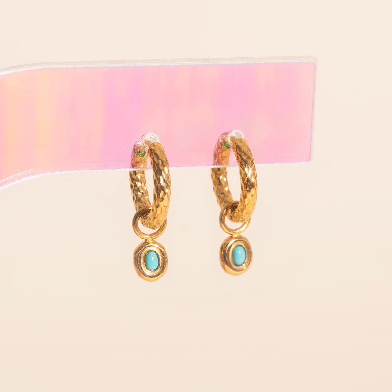 Turquoise Gem Huggie Hoop Charms