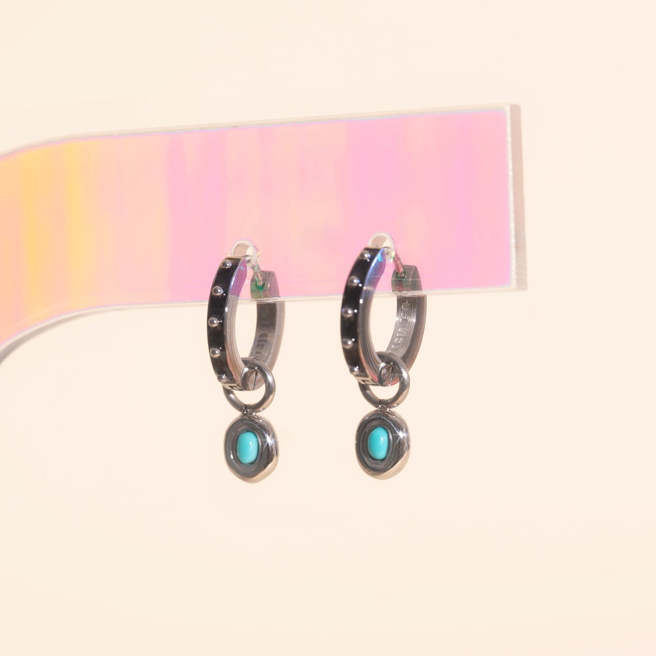 Turquoise Gem Huggie Hoop Charms