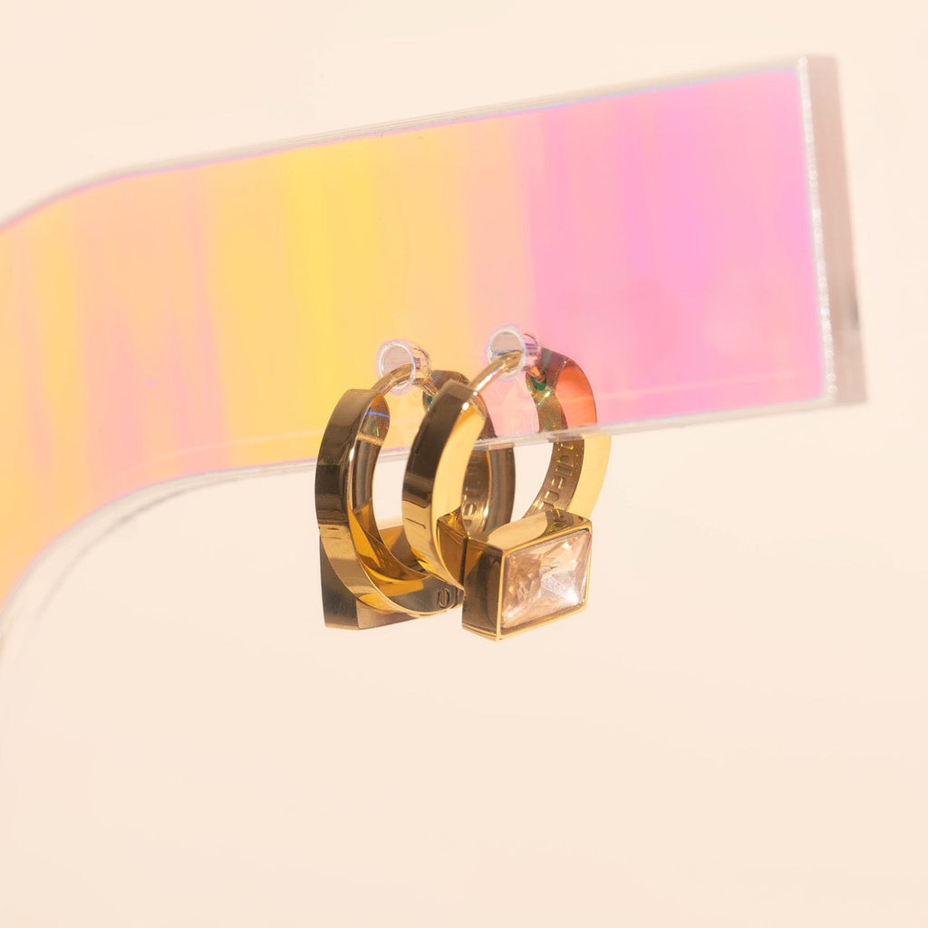 Blush Baguette Huggie Hoop Earrings