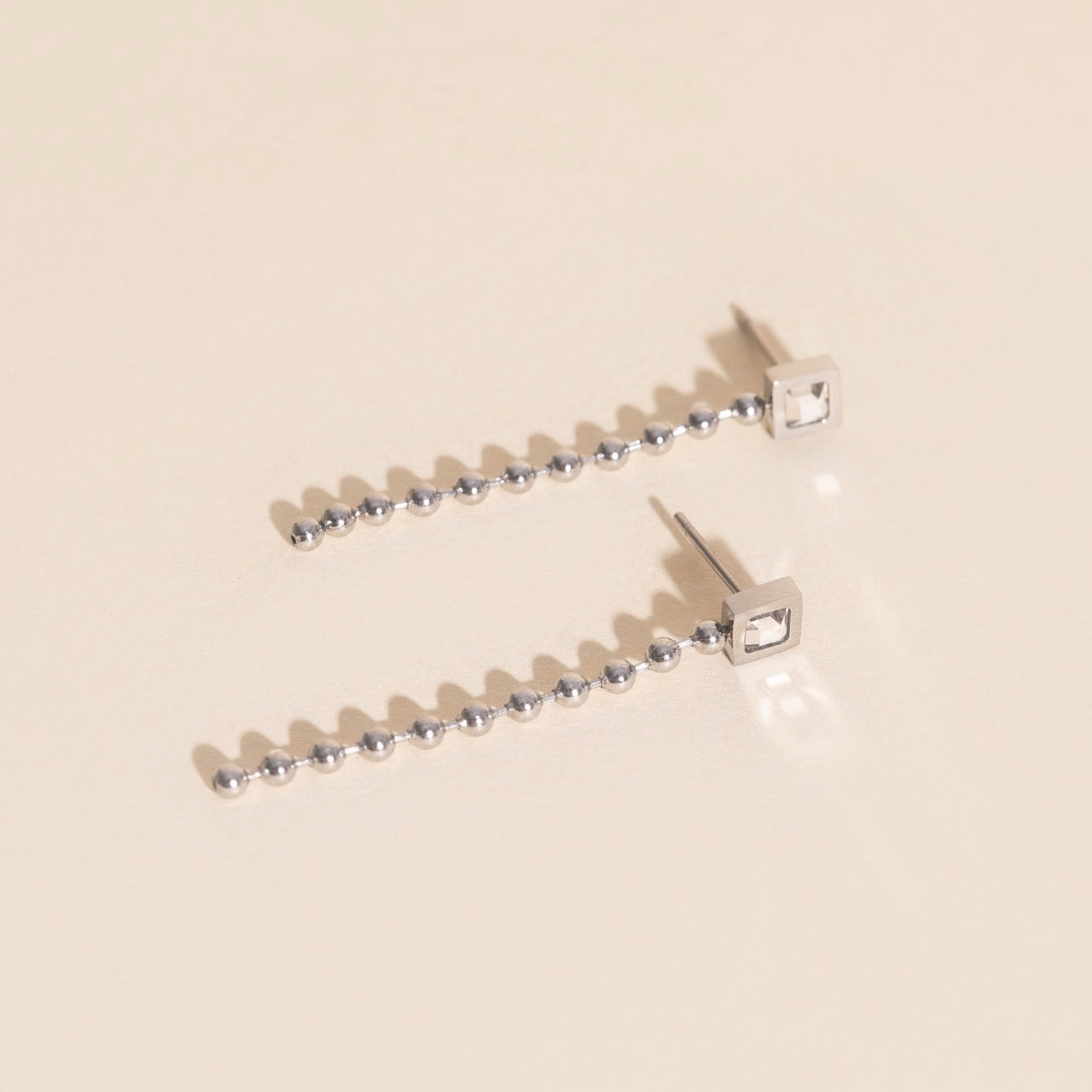 Square Crystal Bead Chain Stud Earrings